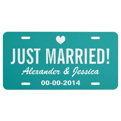 Teal Just married license plate for wedding car License Plate