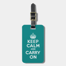 Teal Keep Calm and Carry On Luggage Tag
