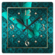 Teal Lace Butterflies Clock