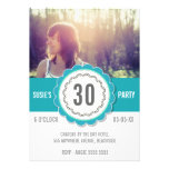 Teal Lace Photo 30TH Birthday Party Invite invitations
