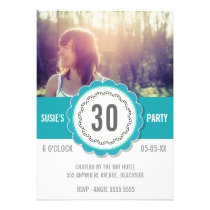Teal Lace Photo 30TH Birthday Party Invite