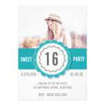 Teal Lace Photo Sweet 16 Birthday Party Invite invitations