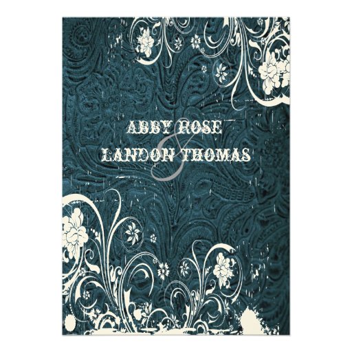 Teal Leather and White Lace Wedding Invitation