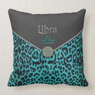 Teal Leopard and Black Velvet Libra Pillow