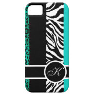 Teal Leopard and Zebra Animal Print Monogram iPhone Case