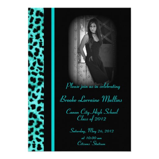 Teal leopard animal print graduation announcement