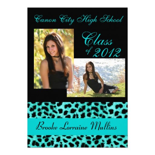 Teal leopard animal print graduation announcement