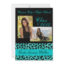 Teal leopard animal print graduation announcement