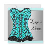 Teal Leopard Corset Lingerie Bridal Shower Personalized Invitation