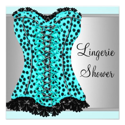 Teal Leopard Corset Lingerie Bridal Shower Personalized Invitation