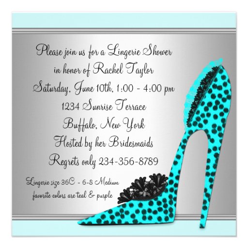 Teal Leopard Corset Lingerie Bridal Shower Personalized Invitation