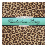 Teal Leopard Graduation Party Custom Invitations