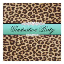 Teal Leopard Graduation Party Custom Invitations