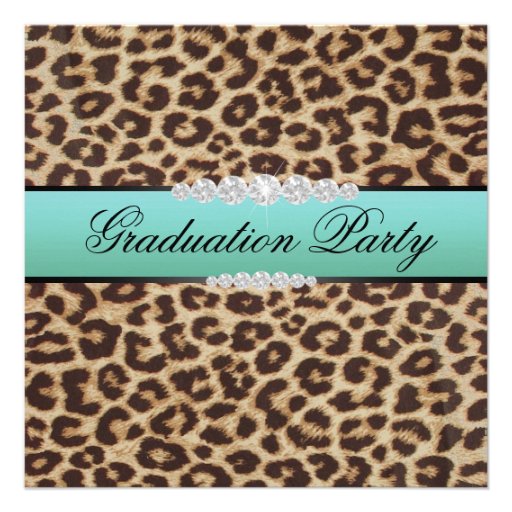 Teal Leopard Graduation Party Custom Invitations