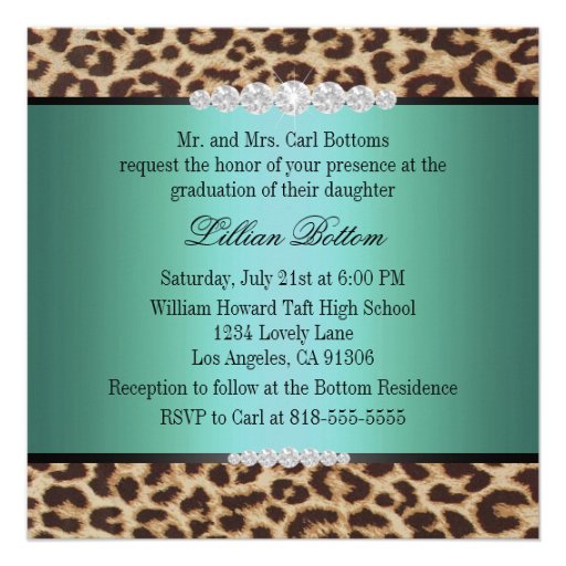 Teal Leopard Graduation Party Custom Invitations