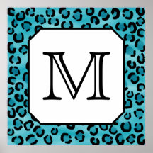 Teal Leopard Print, Custom Monogram.