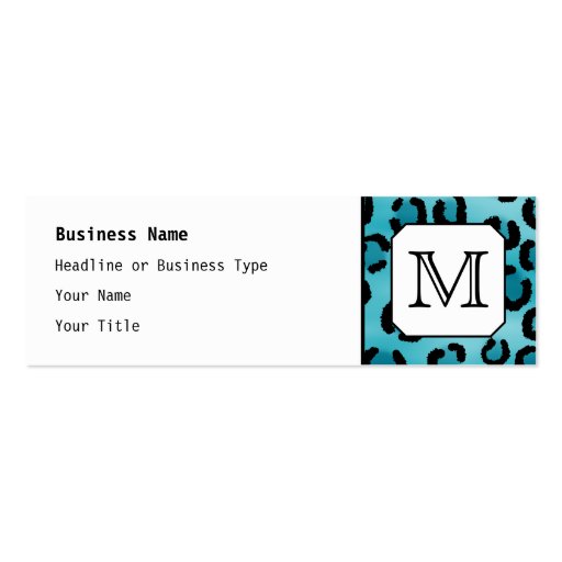 Teal Leopard Print, Custom Monogram. Business Card