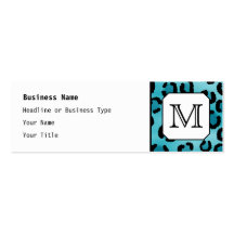 Teal Leopard Print, Custom Monogram. Business Card