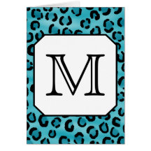 Teal Leopard Print, Custom Monogram. Card
