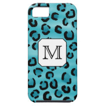 Teal Leopard Print, Custom Monogram. iPhone 5 Cases