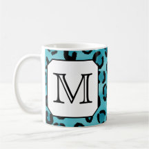 Teal Leopard Print, Custom Monogram. Coffee Mugs