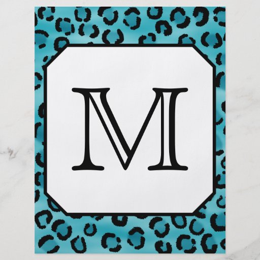 Teal Leopard Print, Custom Monogram. Flyers
