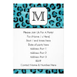 Teal Leopard Print, Custom Monogram. Custom Invites