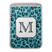 Teal Leopard Print, Custom Monogram. MacBook Air Sleeves