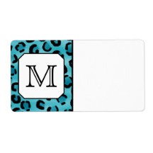 Teal Leopard Print, Custom Monogram. Personalized Shipping Label