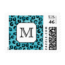 Teal Leopard Print, Custom Monogram. Stamp