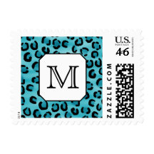 Teal Leopard Print, Custom Monogram. Stamp