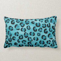 Teal Leopard Print Pattern. Pillows