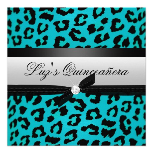 Teal Leopard Quinceañera Custom Invitations