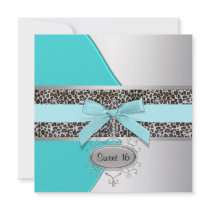 Teal Leopard Sweet 16 Birthday Party Custom Invites