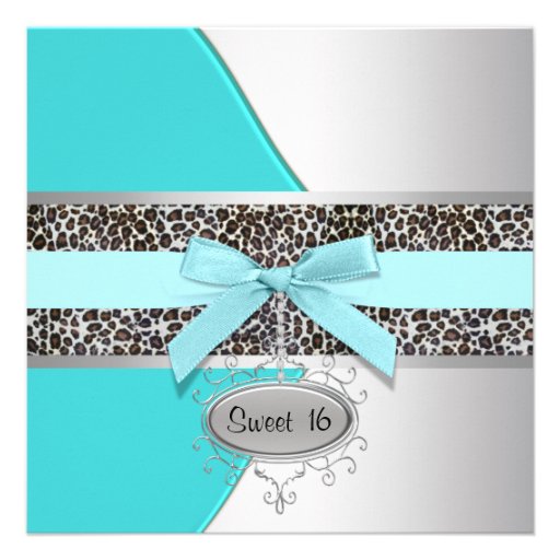 Teal Leopard Sweet 16 Birthday Party Custom Invites