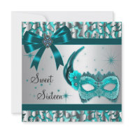 Teal Leopard Sweet Sixteen Masquerade Party invitation