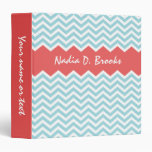 Teal light red personalized chevron pattern binder
