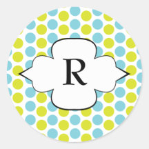 Teal & Lime Green Polka Monogram sticker