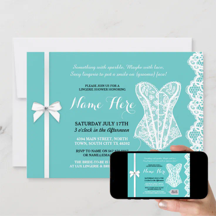 Teal Lingerie Shower Invite White Lace Bridal Zazzle