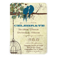 Teal Love Birds Sitting In a Tree Wedding Invite
