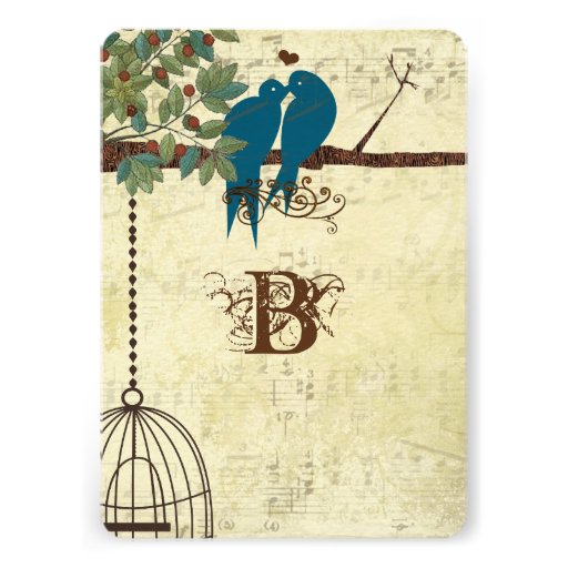 Teal Love Birds Sitting In a Tree Wedding Invite