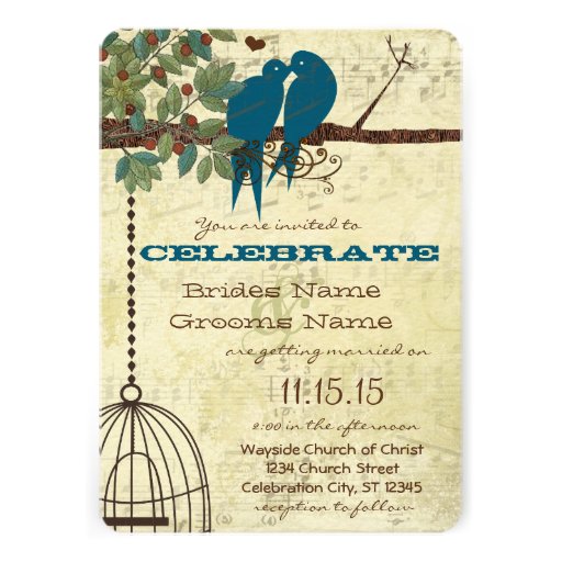 Teal Love Birds Sitting In a Tree Wedding Invite