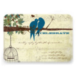 Teal Love Birds Sitting In a Tree Wedding RSVP Announcement