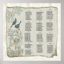 Teal Love Birds Wedding Seating Chart Poster