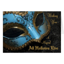 Teal Magical Wishes Masquerade Halloween Card