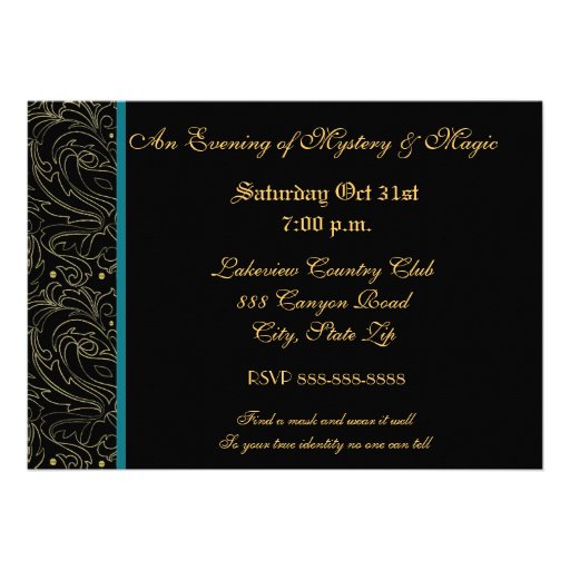 Teal Mask Masquerade Ball Halloween Invitation
