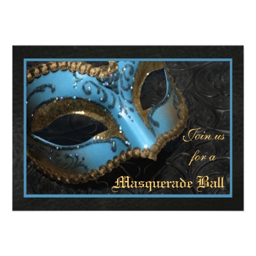 Teal Mask Masquerade Ball Halloween Invitation