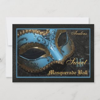 Teal Mask Masquerade Sweet 16 Party Invitation