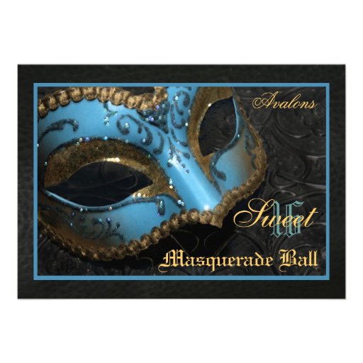 Teal Mask Masquerade Sweet 16 Party Invitation