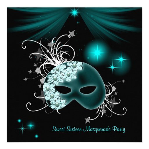 Teal Masks Sweet 16 Masquerade Party Announcement